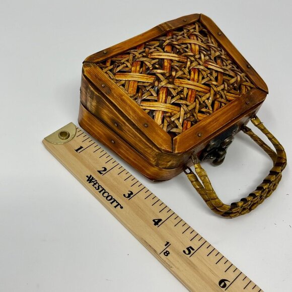 Mini Vintage Wooden and bamboo Purse Storage Case - Picture 10 of 11